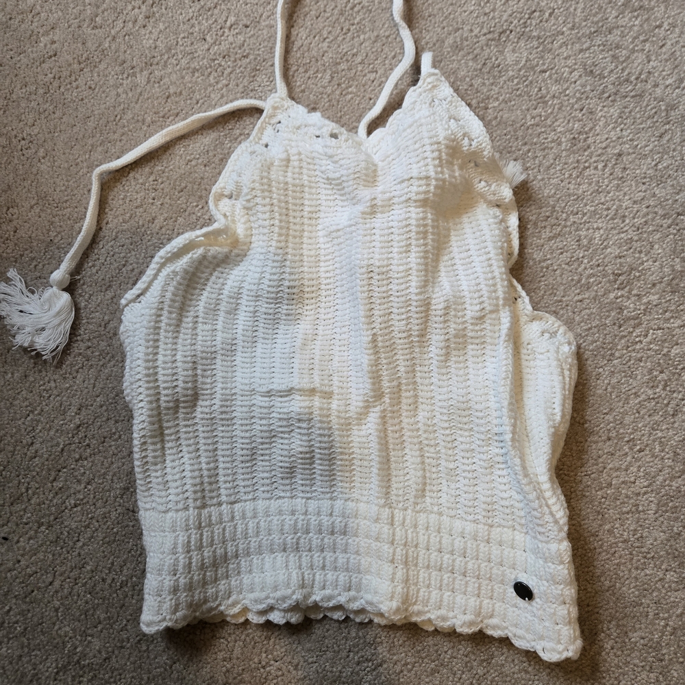 Hollister Cream Crochet Tie-Strap Halter Camisole
